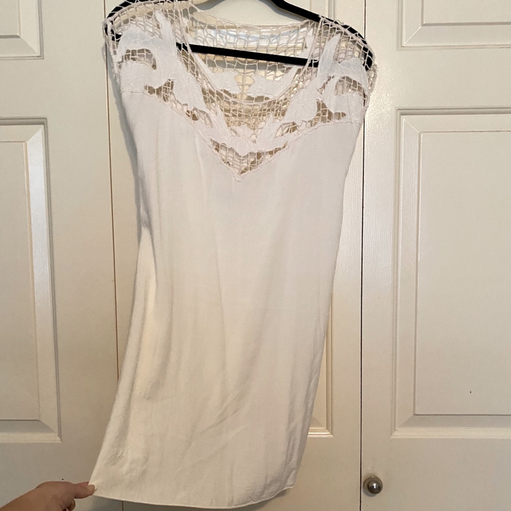 Ivory lace neckline tshirt dress